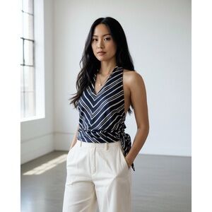 Banana Republic Petite Striped Silk Halter Top